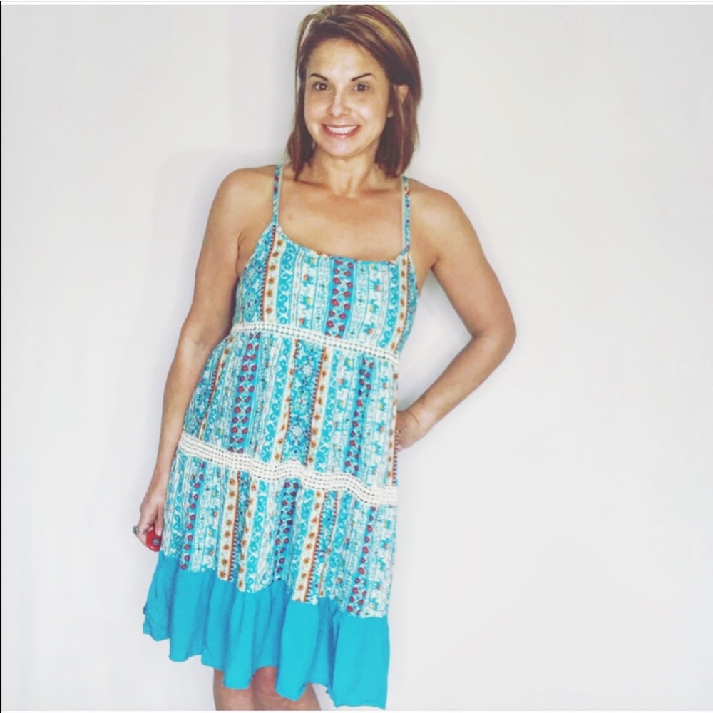 BOHO ENTRO TURQUOISE FLORAL DRESS